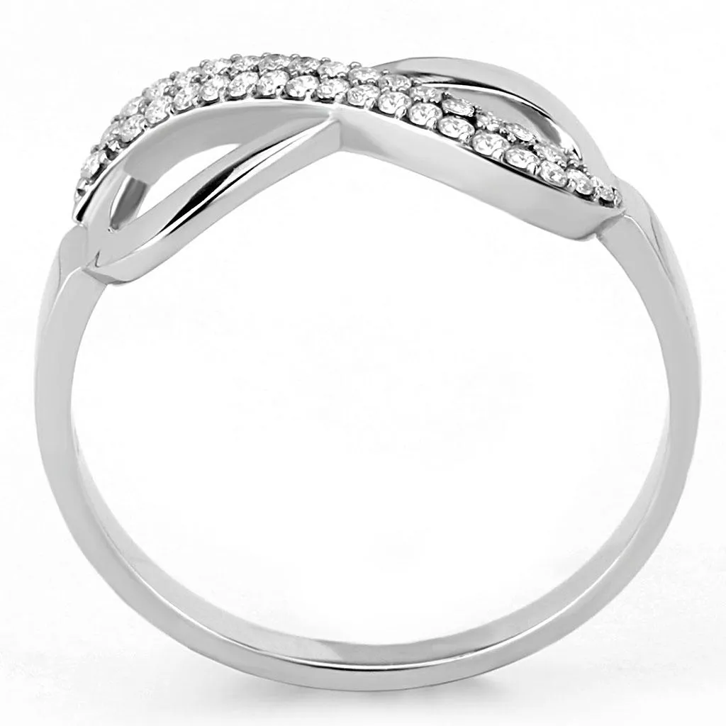 High polished (no plating) Stainless Steel Ring with AAA Grade CZ in Clear for Women Style DA054