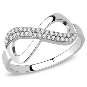 High polished (no plating) Stainless Steel Ring with AAA Grade CZ in Clear for Women Style DA054