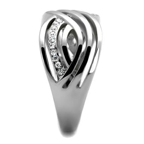 High polished (no plating) Stainless Steel Ring with Top Grade Crystal in Clear for Women Style TK2025