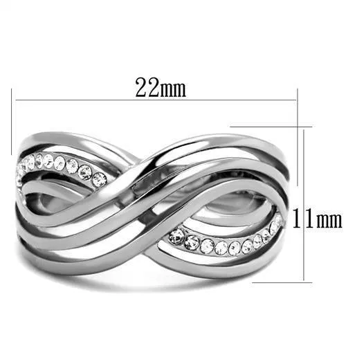 High polished (no plating) Stainless Steel Ring with Top Grade Crystal in Clear for Women Style TK2025