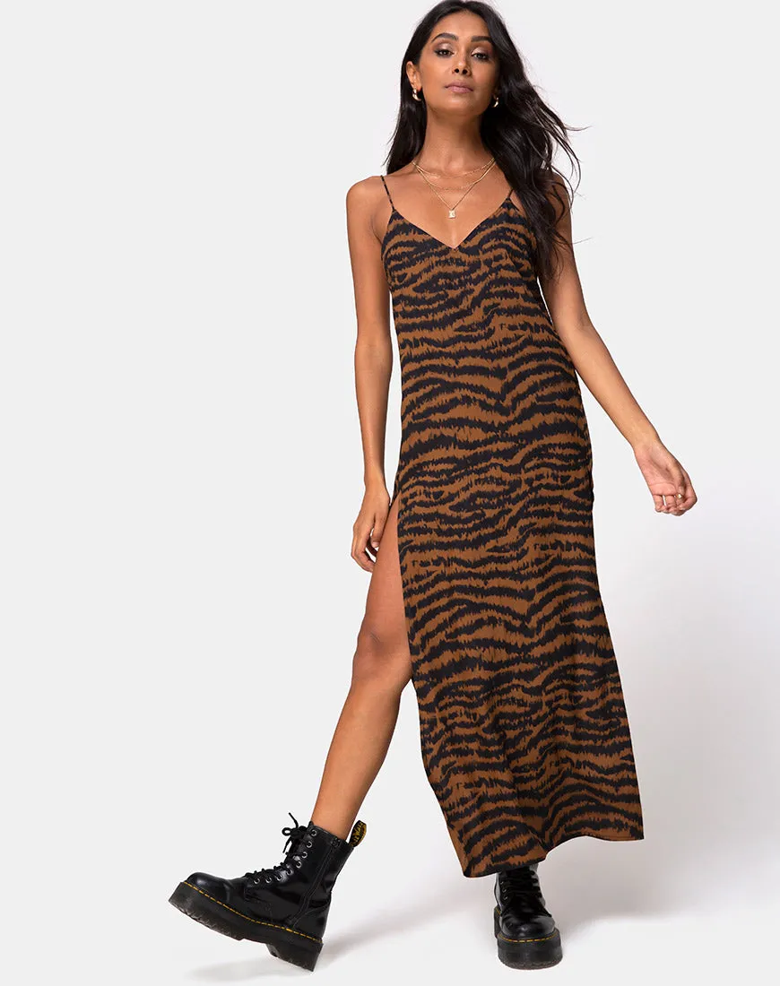 Hime Maxi Dress in Animal Drip Brown