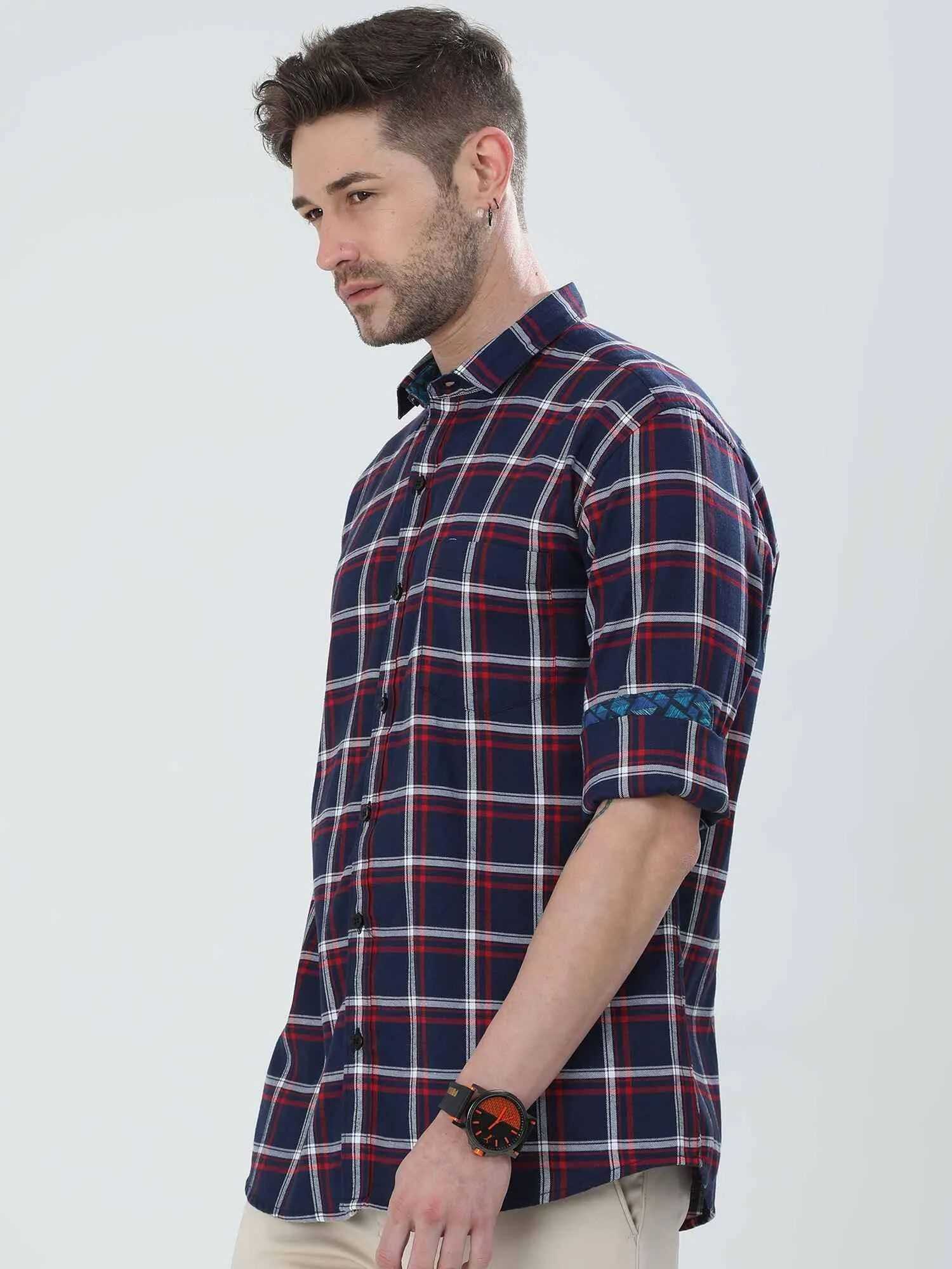 Indigo Checkered Cotton Shirt