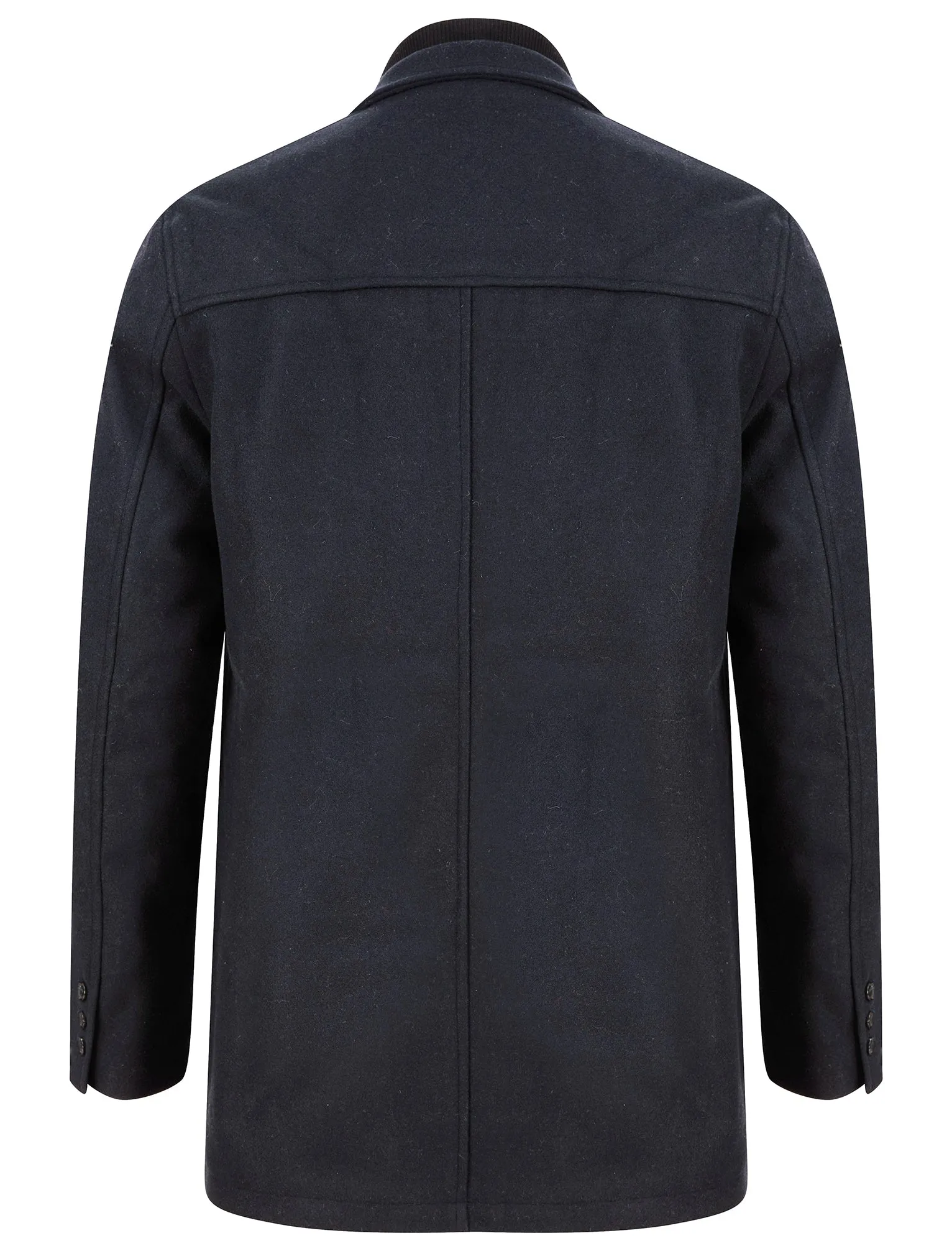 Indus Wool Look Funnel Neck Collar Tailored Coat with Quilted Mock Insert in Navy - Tokyo Laundry