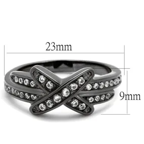 IP Light Black (IP Gun) Stainless Steel Ring with AAA Grade CZ in Clear for Women Style TK2689