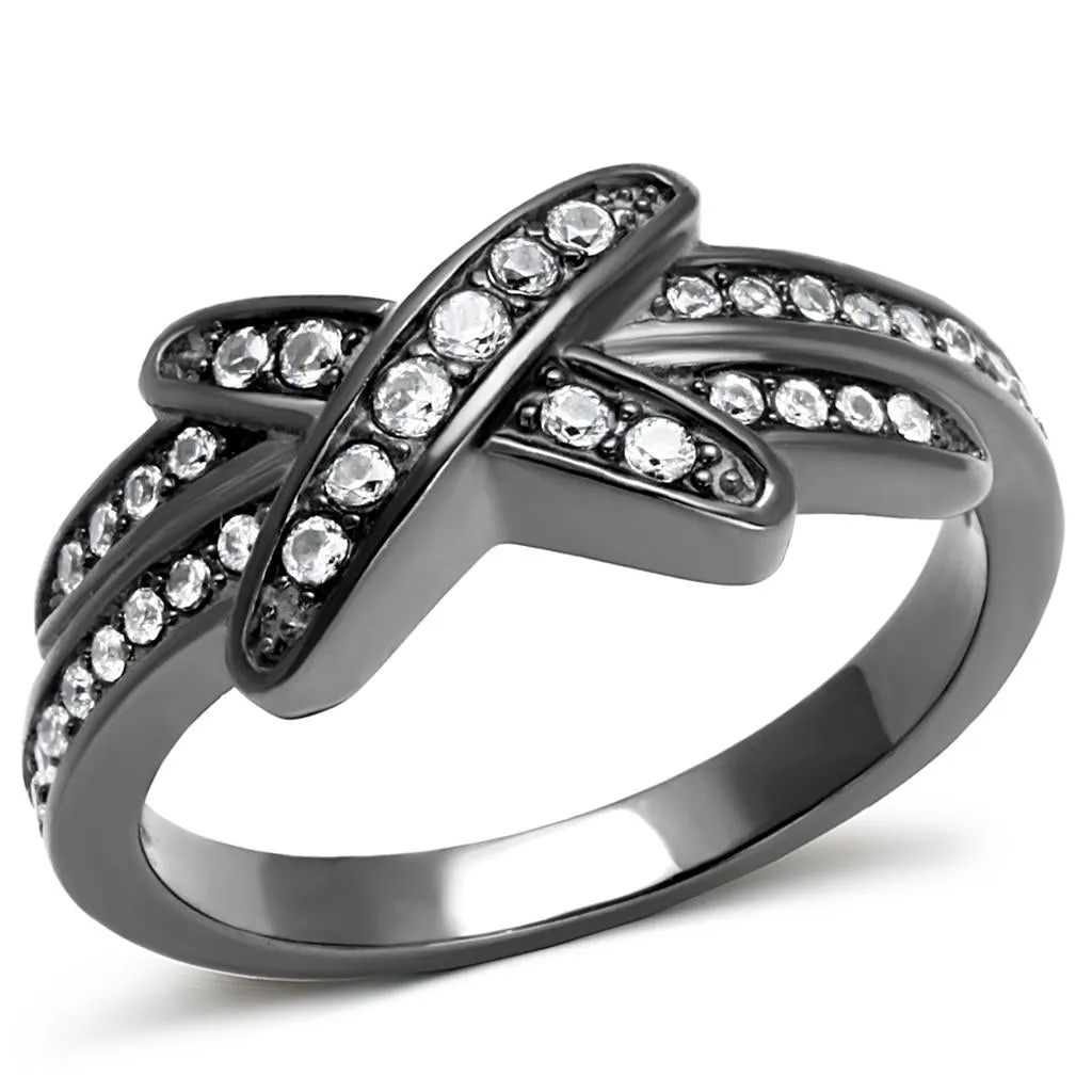 IP Light Black (IP Gun) Stainless Steel Ring with AAA Grade CZ in Clear for Women Style TK2689