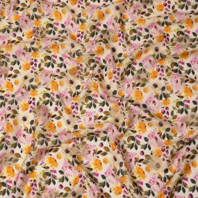 Ivory Floral Viscose Crepe Digital Print Fabric, 110 cm Wide, Made in India-D20986