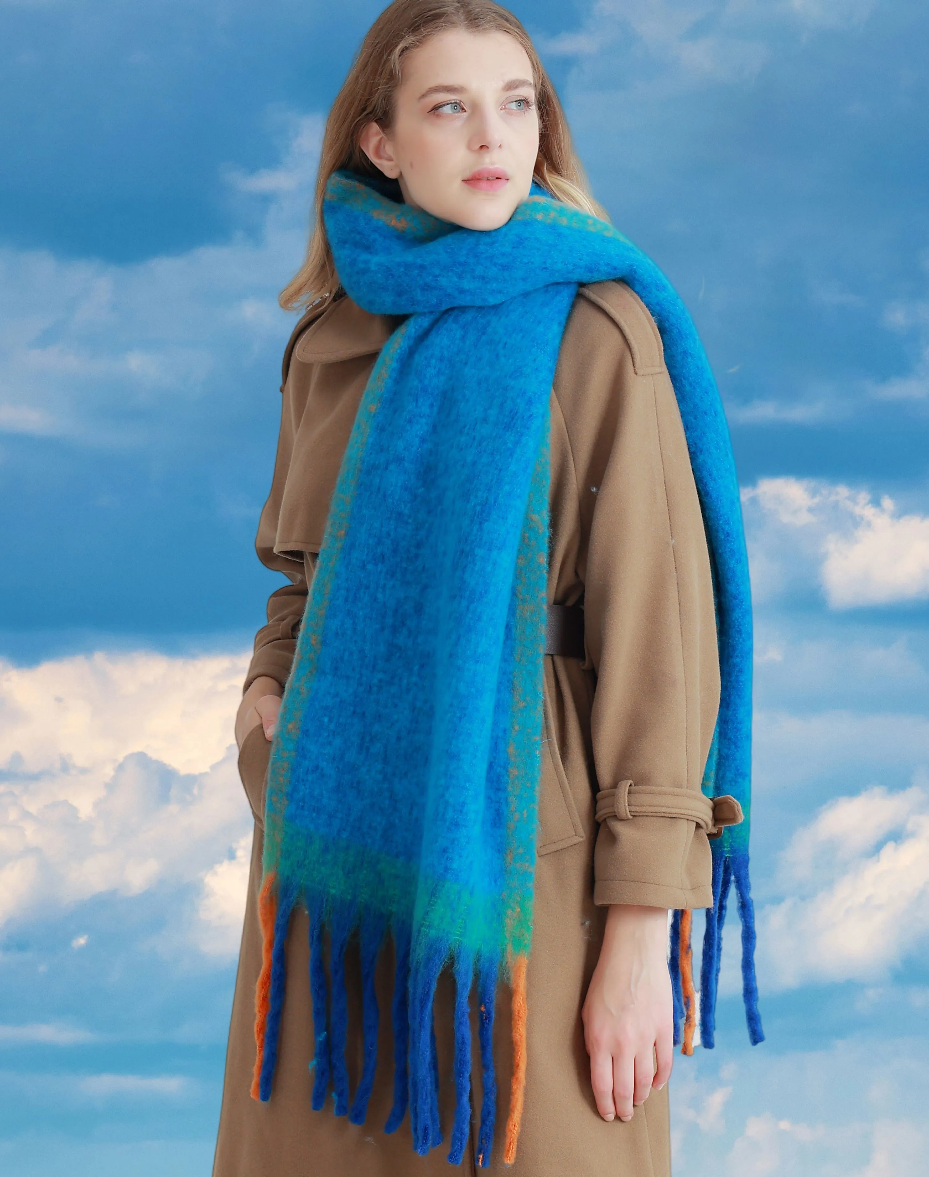 JC021030 Long Fringe Cozy Fuzzy Two-Tone Ombre Scarf