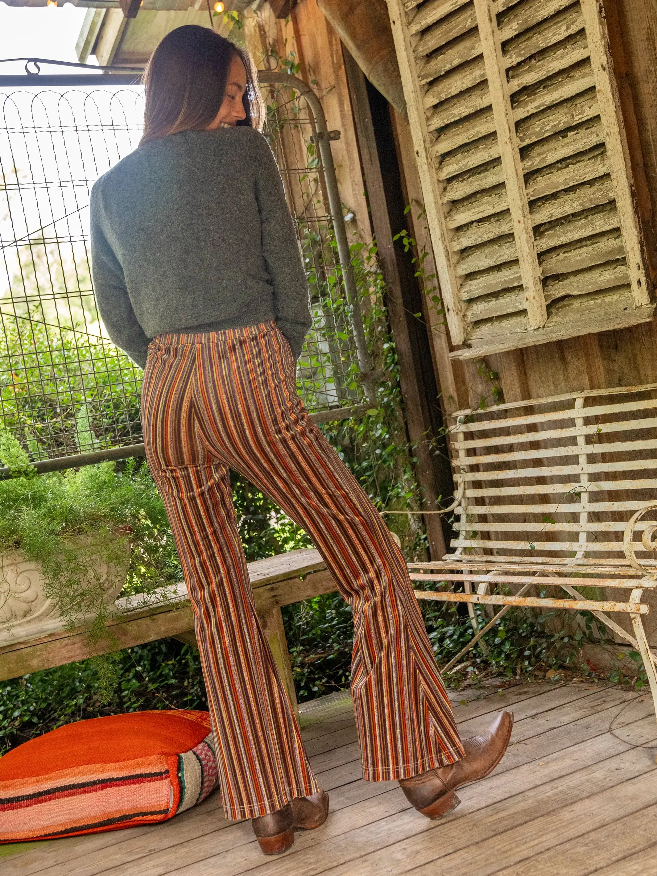 Joplin Velvet Flare Pant - Rust Purple Stripes