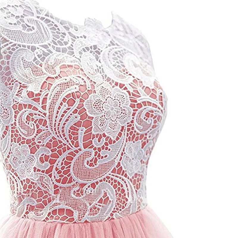 Lace Homecoming Dress Round Neck Wedding Prom Gown