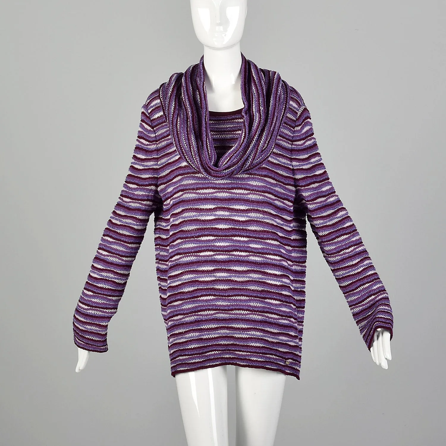 Large St John Sport Purple Knit Scarf and Sweater  Set