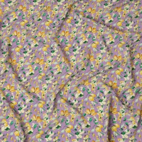 Lavender Viscose Fabric with Yellow Floral Digital Print, 110 cm Width-D20622