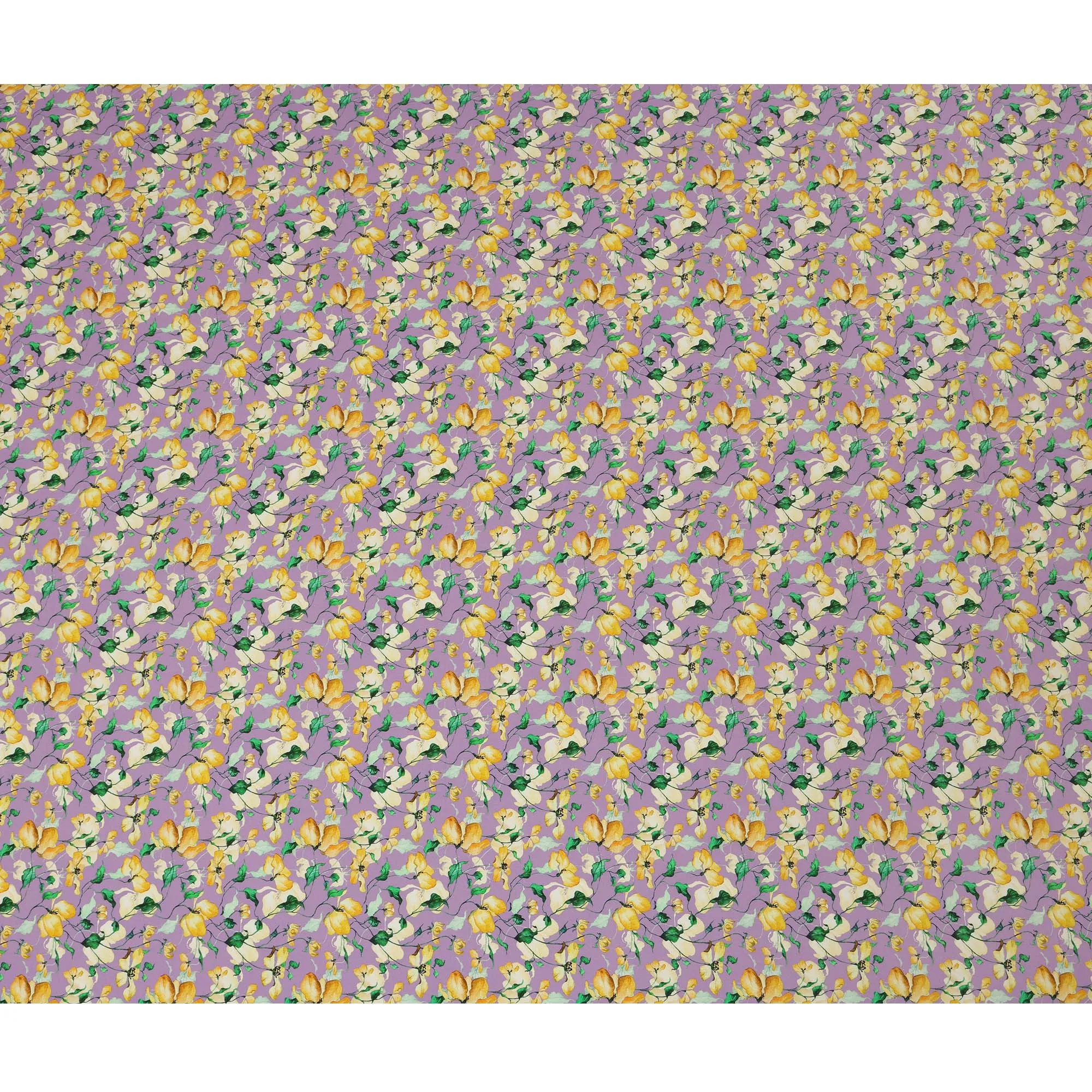 Lavender Viscose Fabric with Yellow Floral Digital Print, 110 cm Width-D20622