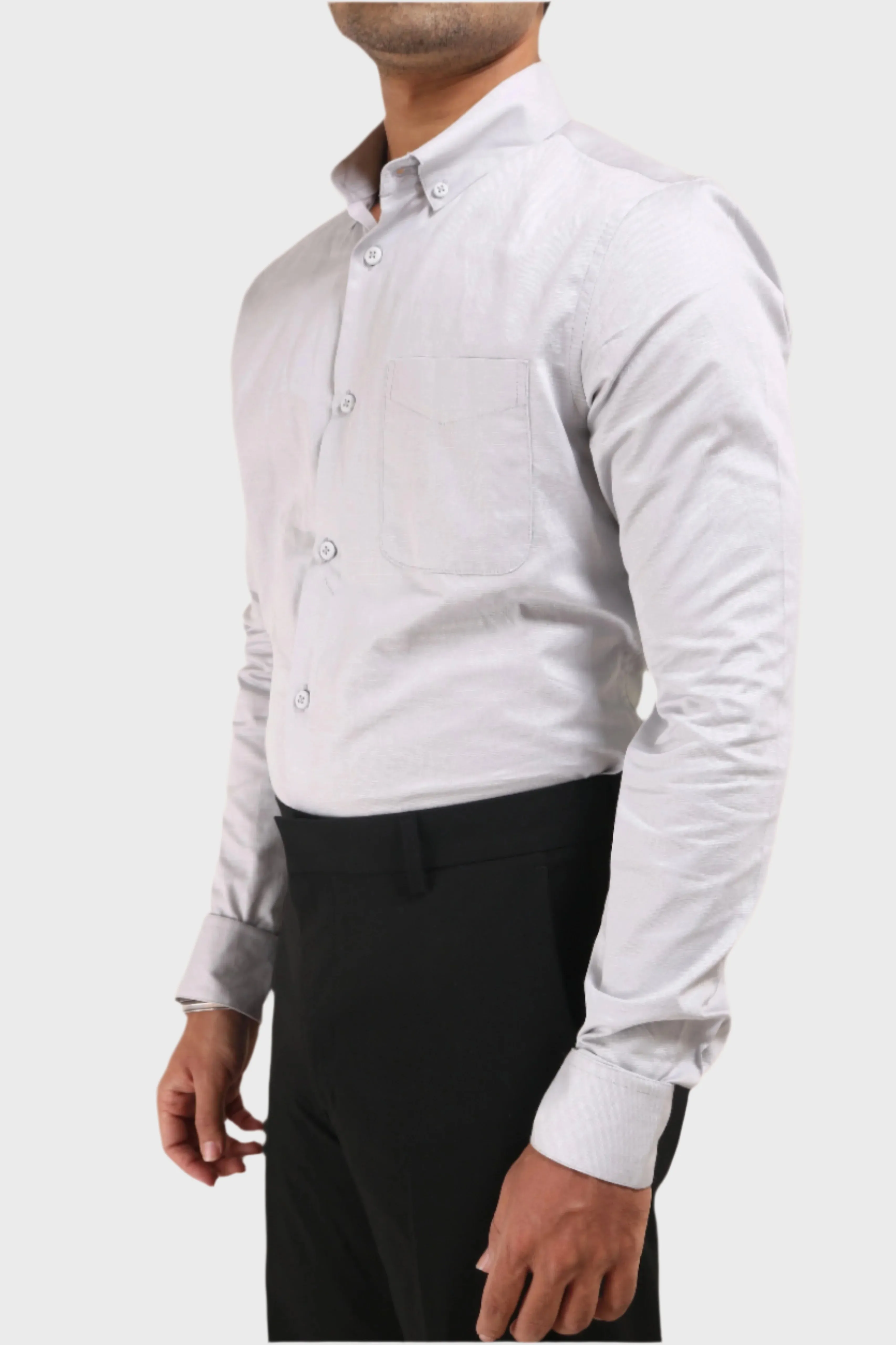 LIGHT GREY SATIN SLUB SLIM FIT SHIRT