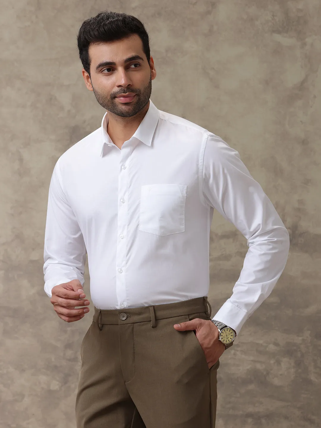 Men 100% Cotton White Shirt Luxor