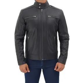 Men Black Zipper Lambskin Leather Jacket