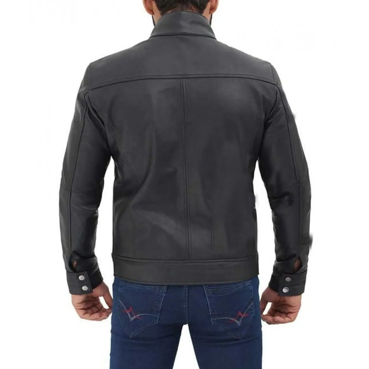 Men Black Zipper Lambskin Leather Jacket