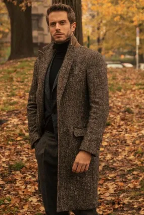 Men Over long Coat Brown Tweed Winter Long Jacket Wool Premium long Coat Casual Business Overcoat Winter Outwear bespoke men's