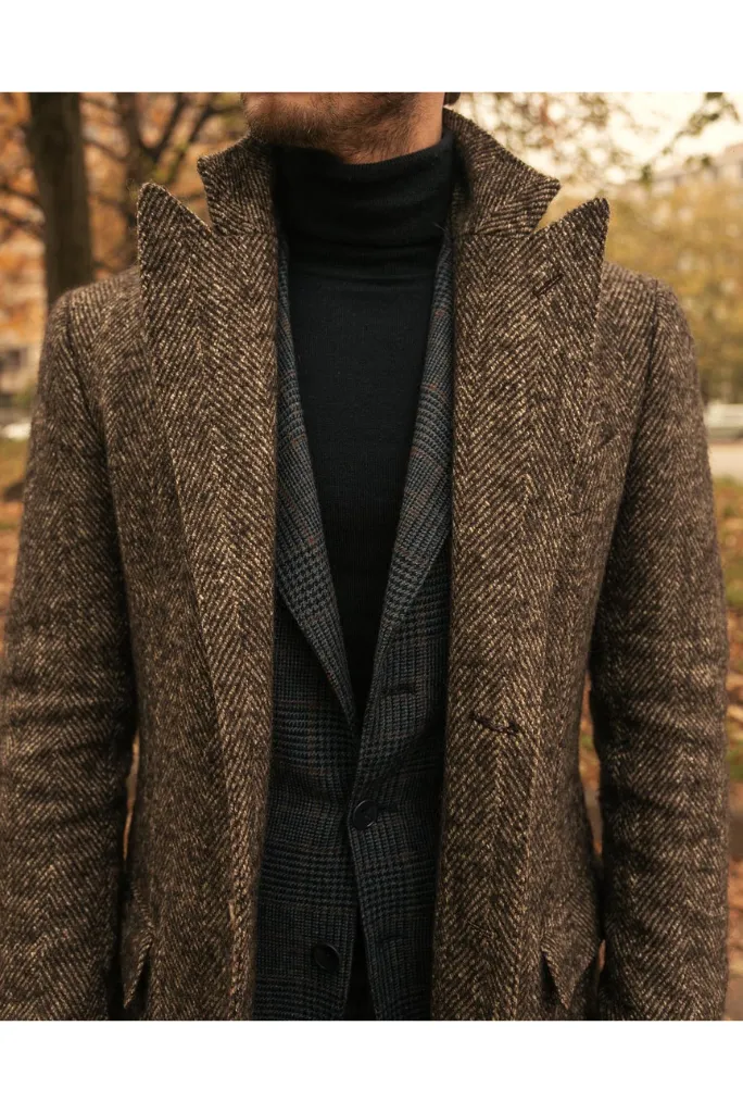 Men Over long Coat Brown Tweed Winter Long Jacket Wool Premium long Coat Casual Business Overcoat Winter Outwear bespoke men's