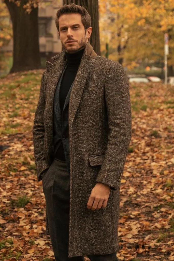 Men Over long Coat Brown Tweed Winter Long Jacket Wool Premium long Coat Casual Business Overcoat Winter Outwear bespoke men's