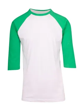 Mens 3/4 Sleeve Raglan Tee - White/Emerald