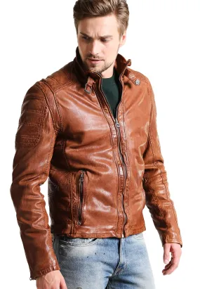 Men's Camel Brown Leather Biker jacket