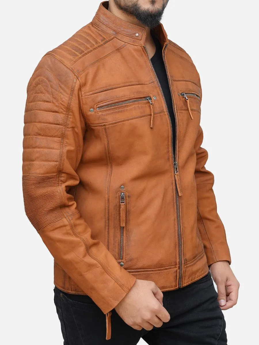 Men's Distressed Brown Leather Biker Jacket