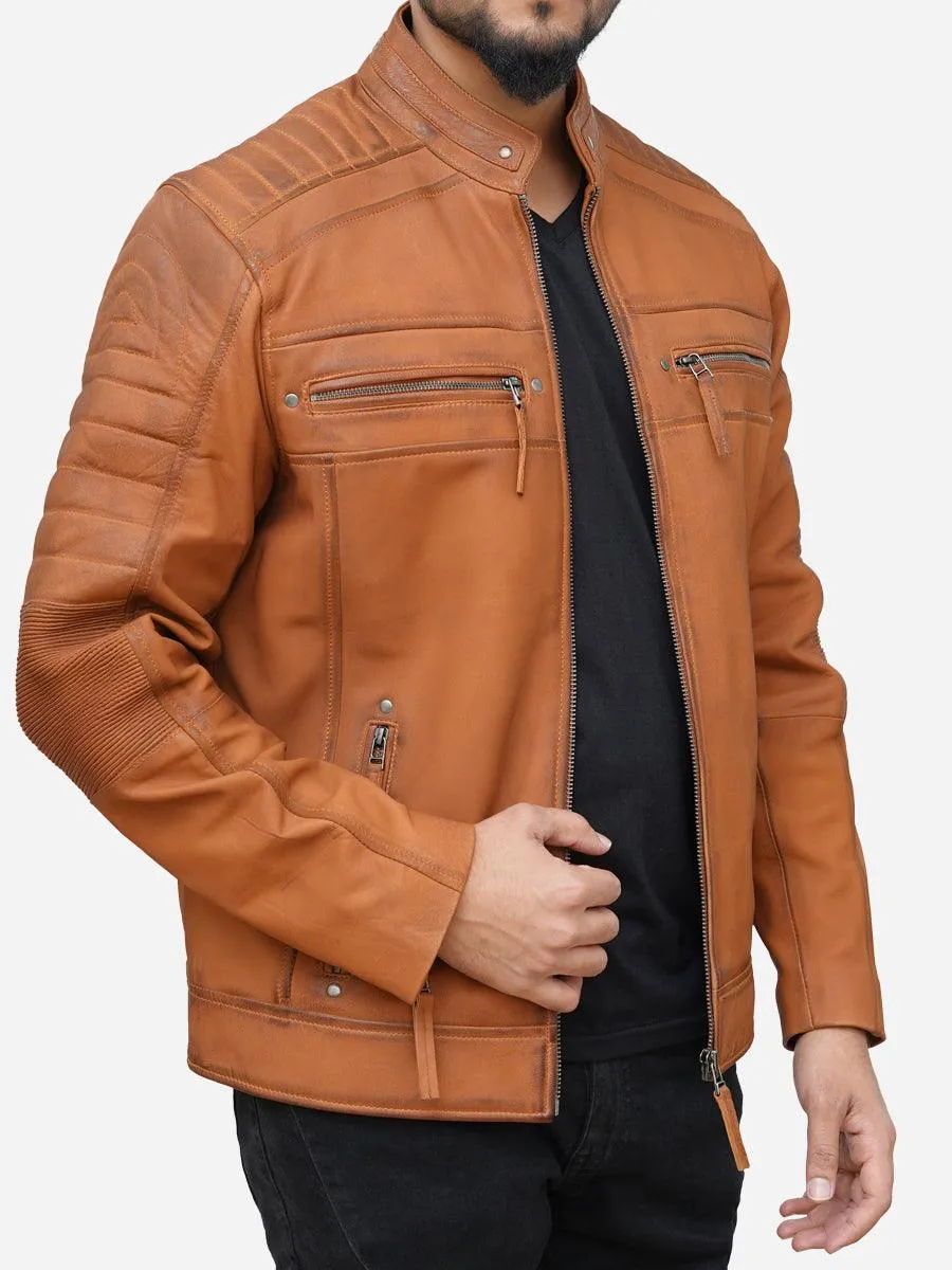 Men's Distressed Brown Leather Biker Jacket