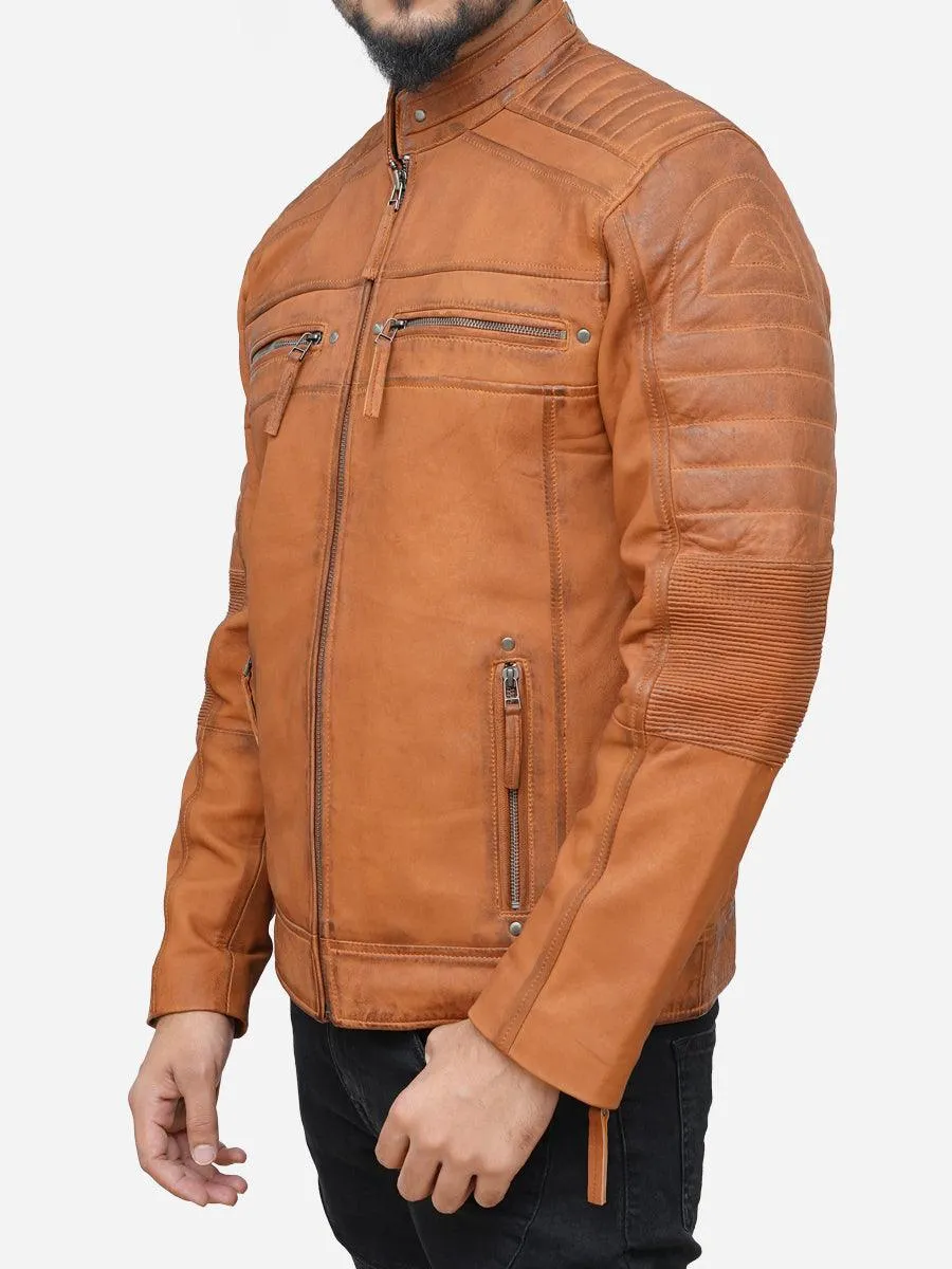 Men's Distressed Brown Leather Biker Jacket