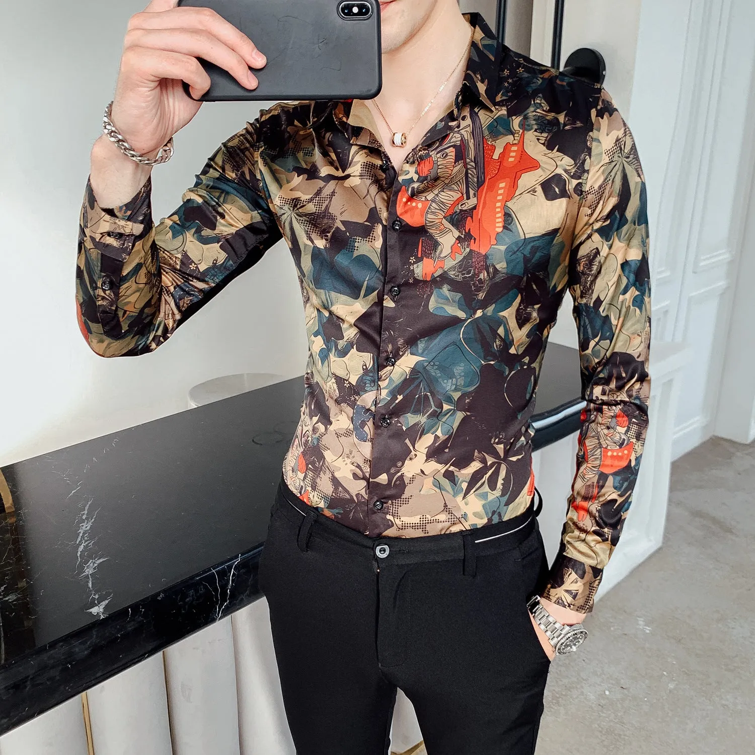 Mens Flower Shirt Long Sleeved Casual Business - Man's shirt