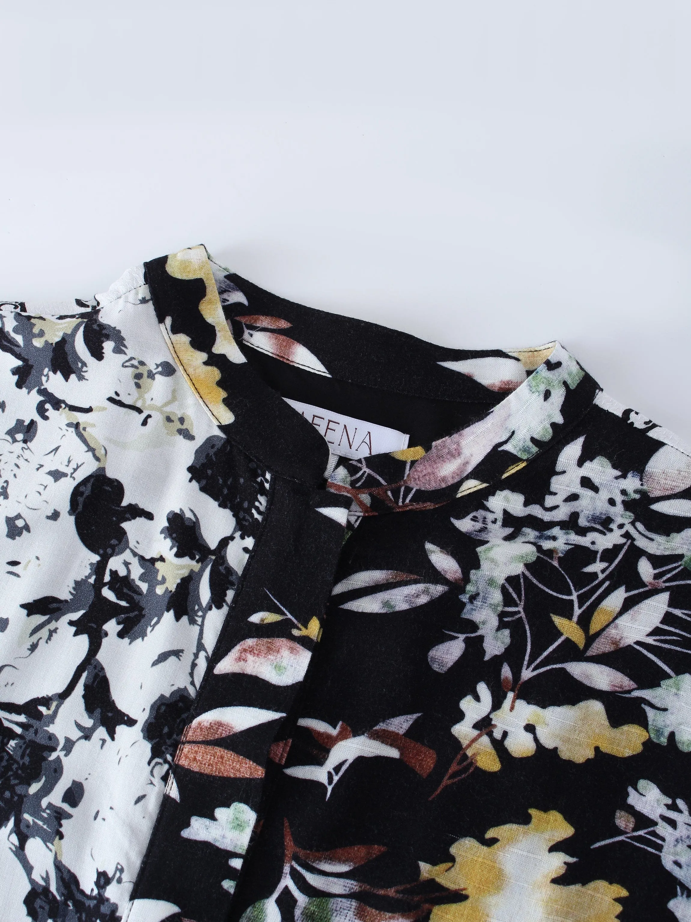 MIX PATTERN DRESS-BLACK WHITE FLORAL