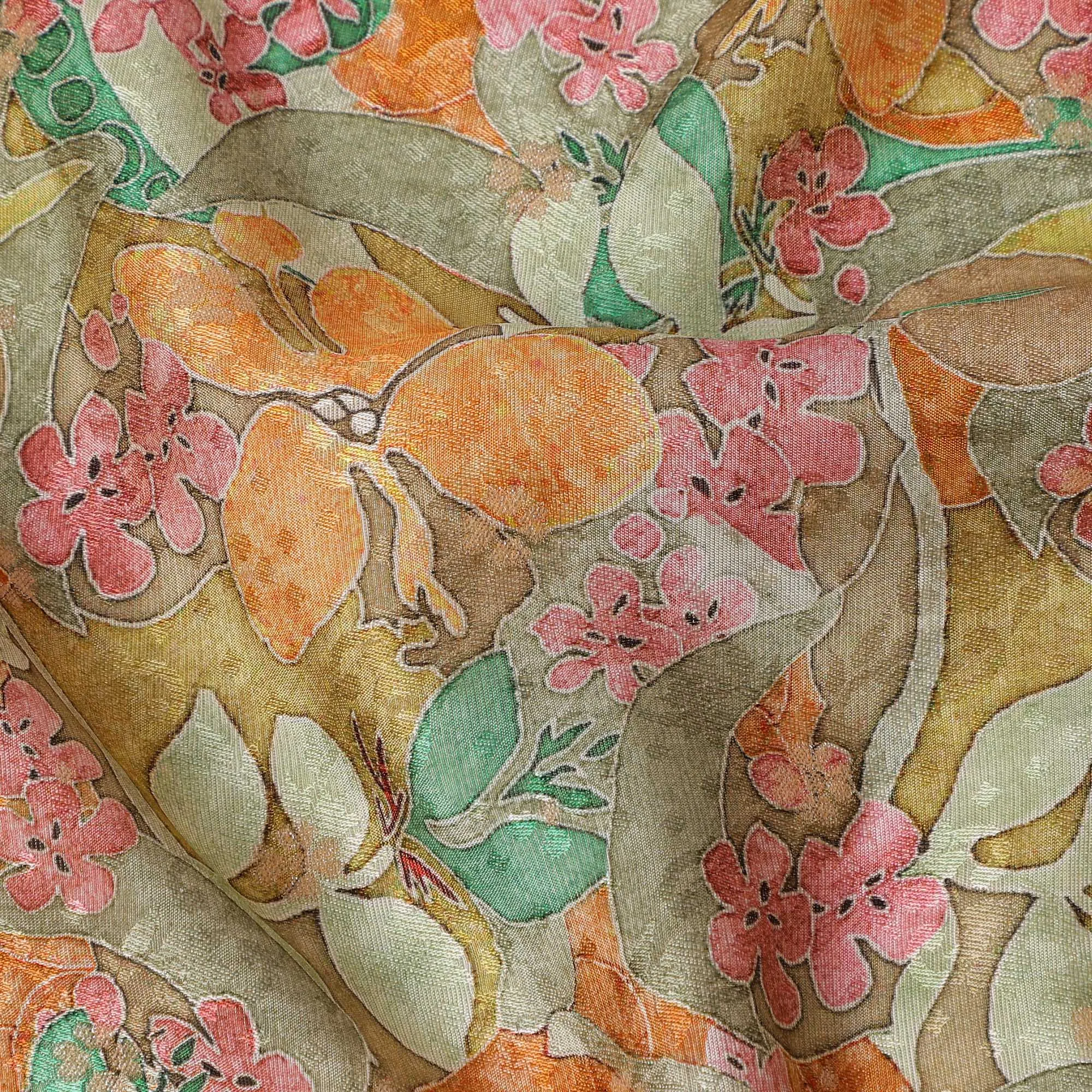 Mustard Yellow Tropical Floral Viscose Crepe Digital Print Fabric, 110 cm Wide, Made in India-D20978