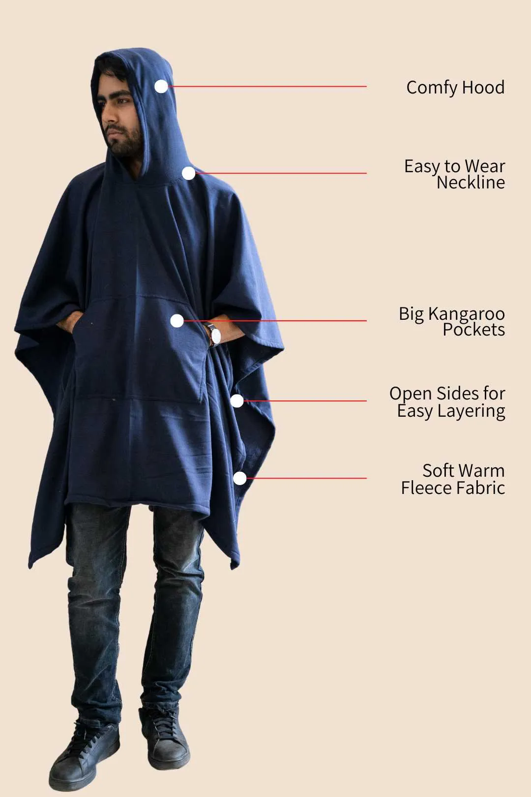 Navy Poncho Hoodie - Solid (Male)