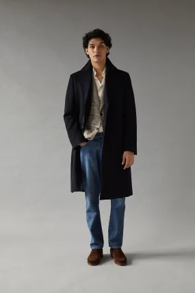 Navy Single Breasted Overcoat