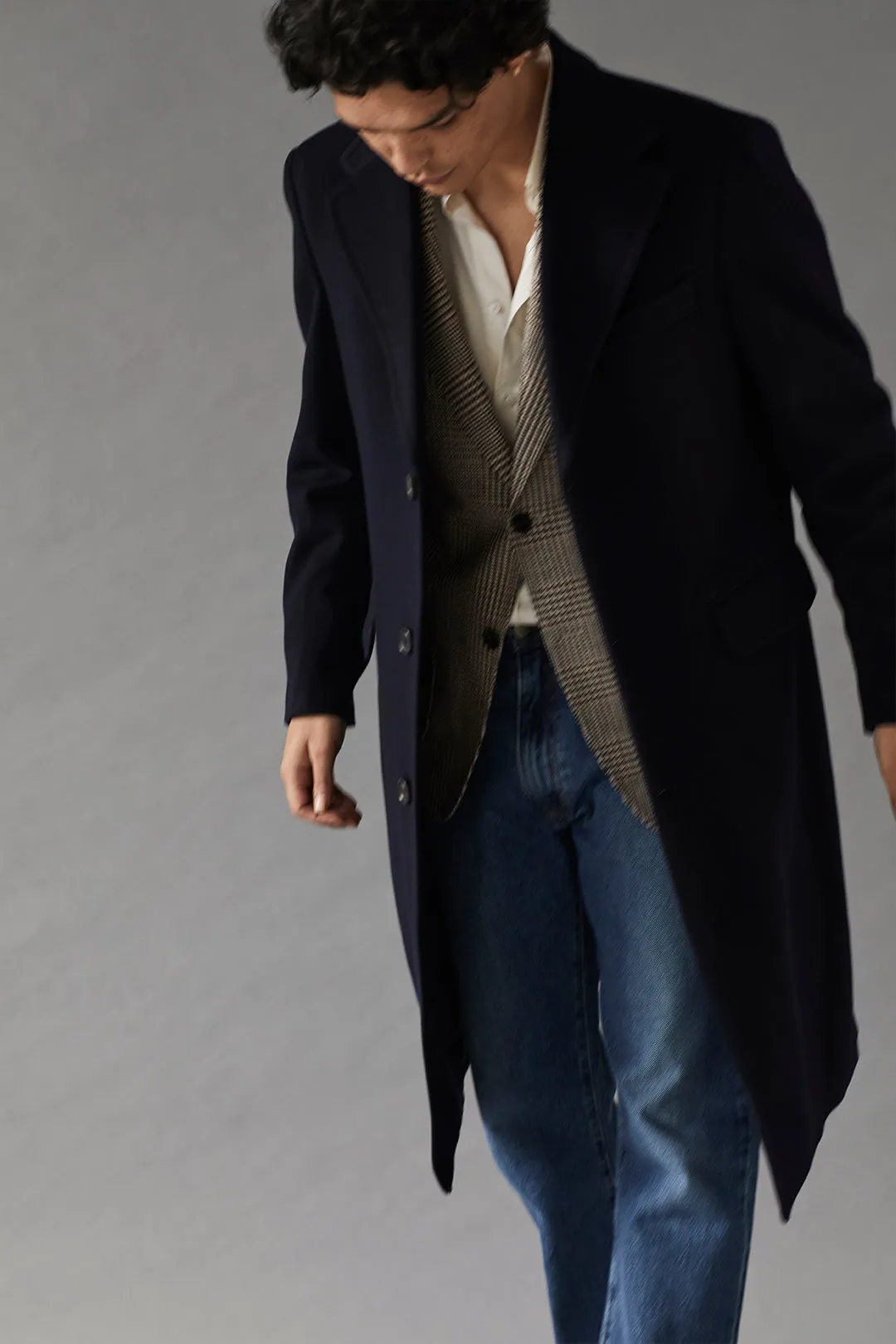 Navy Single Breasted Overcoat