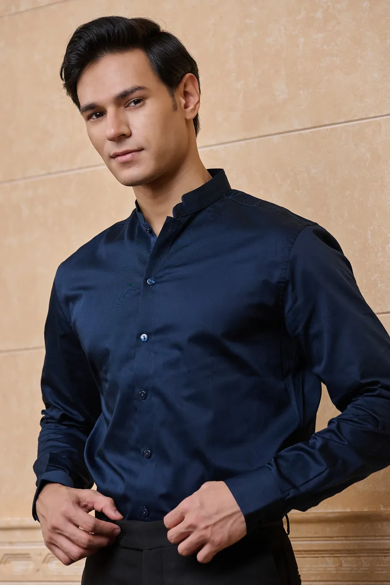 Navy Solid Casual Shirt