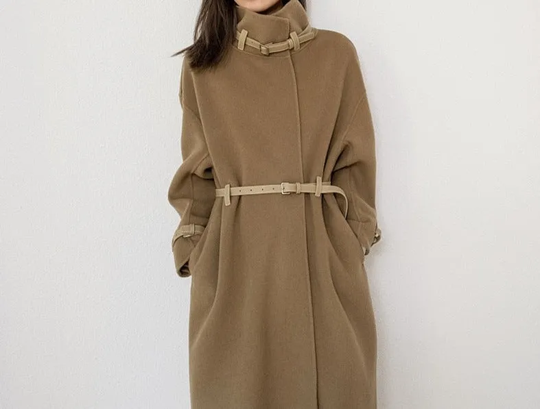 New Leather Belt Double-Sided Woolen Trench Coat