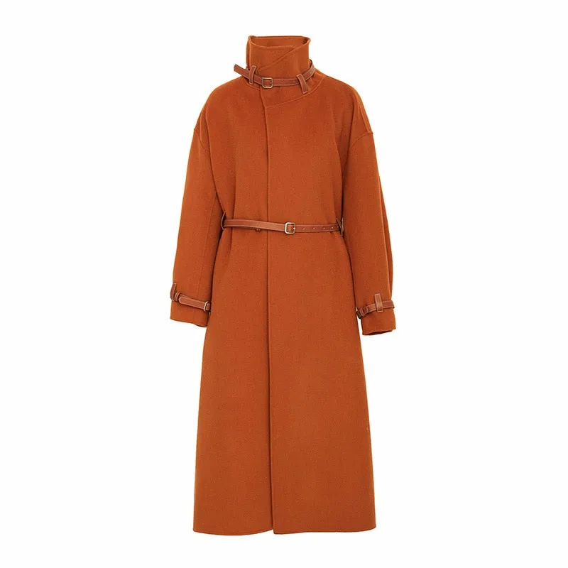 New Leather Belt Double-Sided Woolen Trench Coat