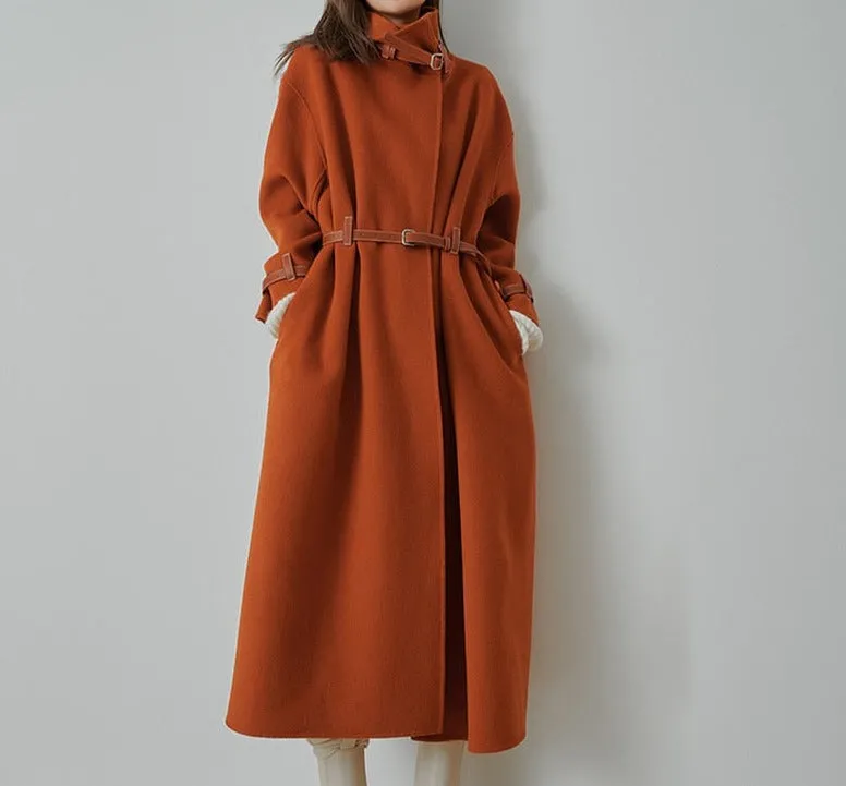 New Leather Belt Double-Sided Woolen Trench Coat