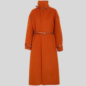 New Leather Belt Double-Sided Woolen Trench Coat