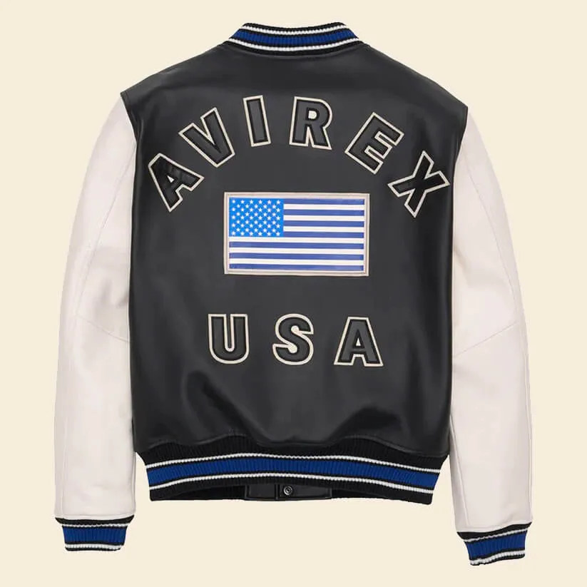 New White/Black Avirex Leather American Varsity Jacket