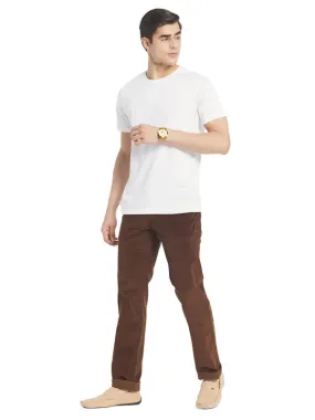 Octave Men Brown Solid  Cotton Chinos Trousers