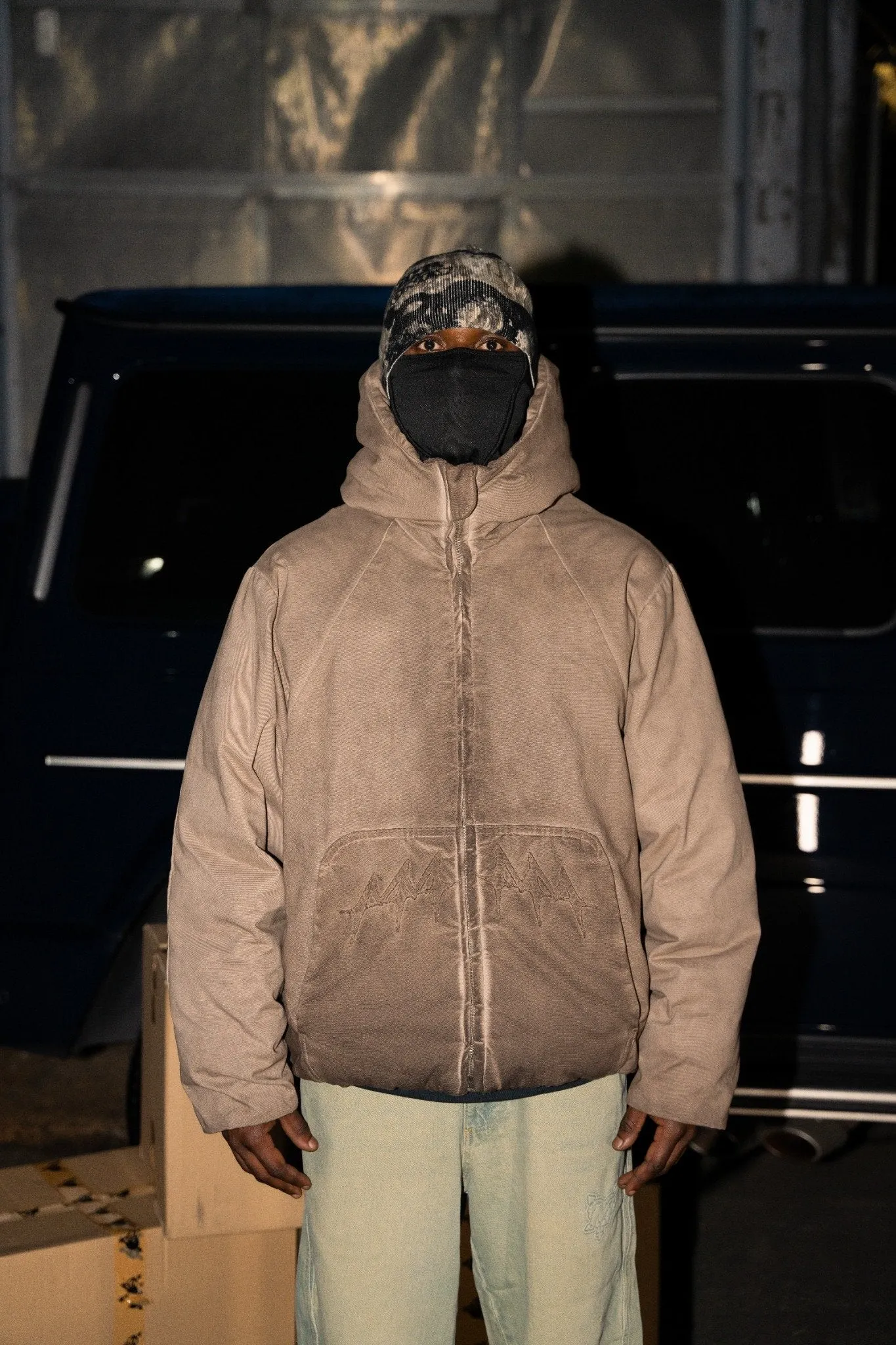 OIL WASHED PUFFER JACKET BROWN