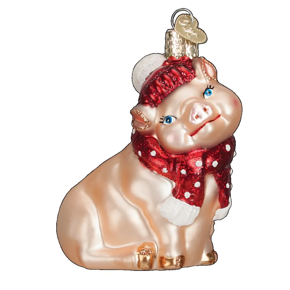 Old World Christmas Snowy Pig Ornament