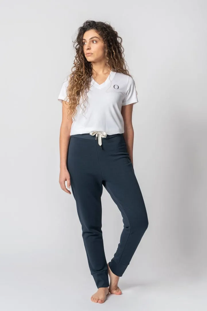 Organic Cotton High Waist Jogger Trousers | Navy