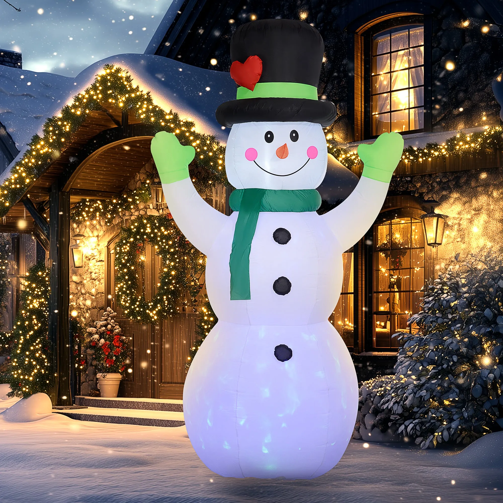 Outsunny 10ft Inflatable Snowman w/ Black Hat, Green Scarf for Garden Yard