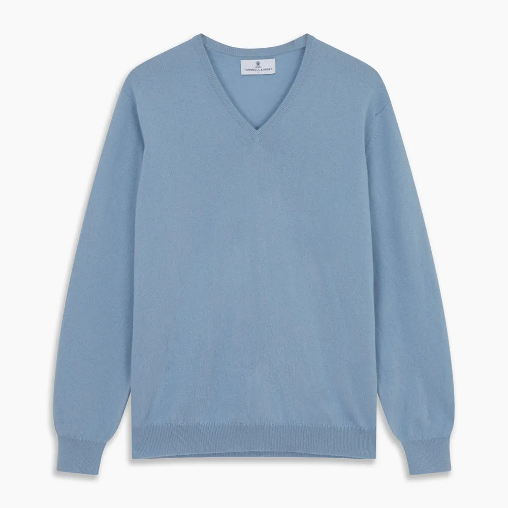 Pale Blue Cashmere Paden V-Neck Jumper