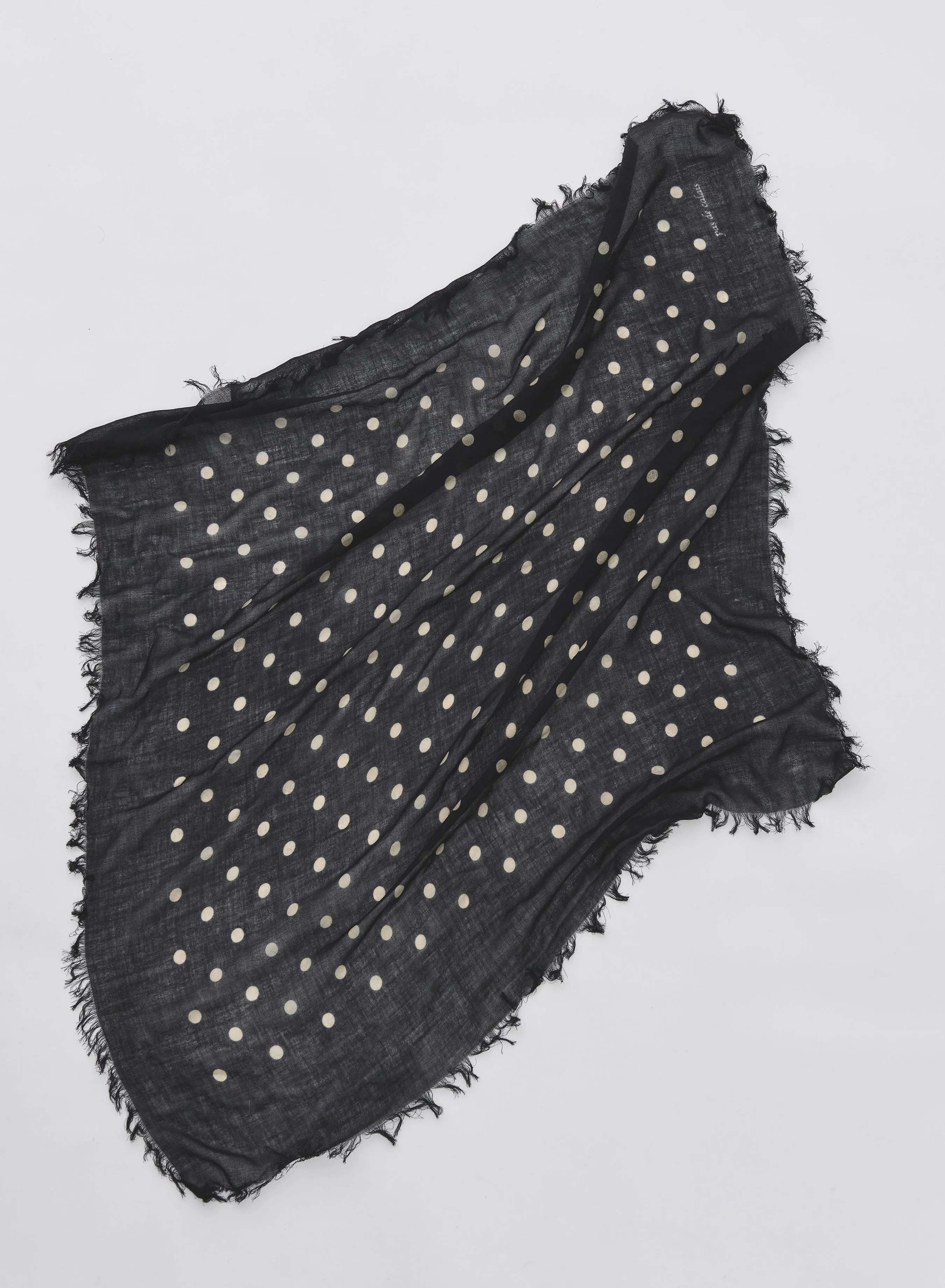 Pas De Calais - Light Wool Dot Print Scarf Black