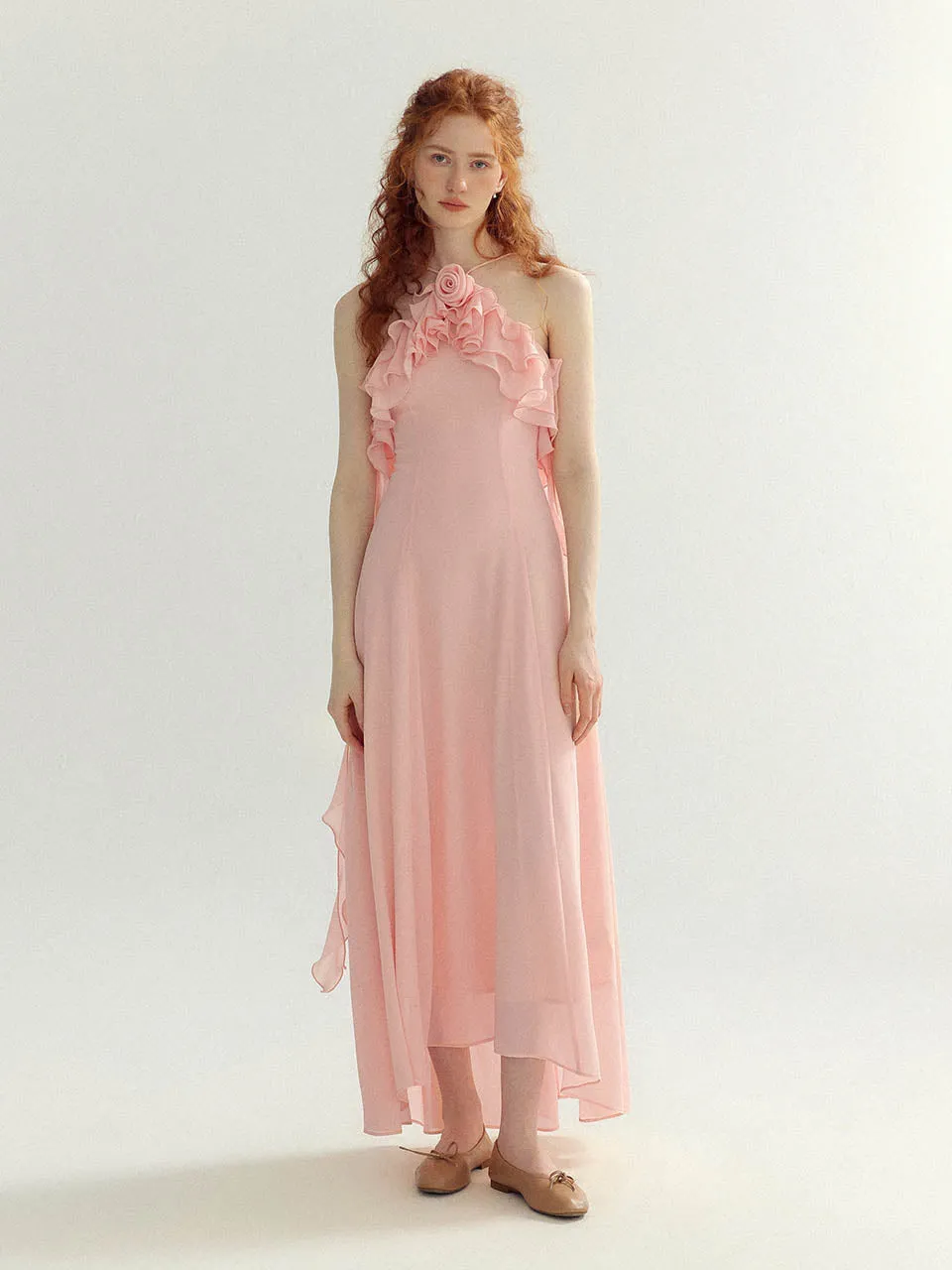 Pink rosette long dress