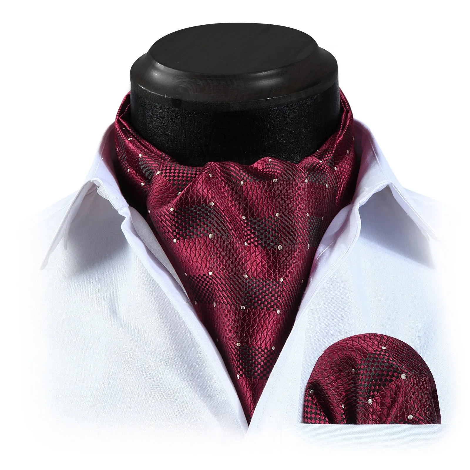 Plaid Ascot Cravat Scarf - BURGUNDY