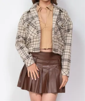 Plaid Button-down Crop Jacket